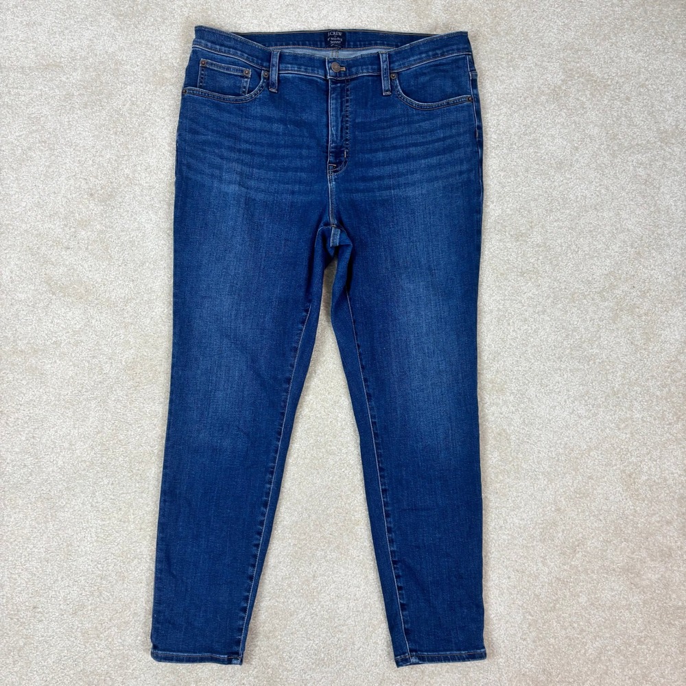J.Crew 9" Mid-Rise Skinny Jeans Size 32 Dark Indigo Blue Stretch Denim